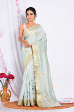 Morchari Heavy Embroidery Saree - Light Green | Grocsy