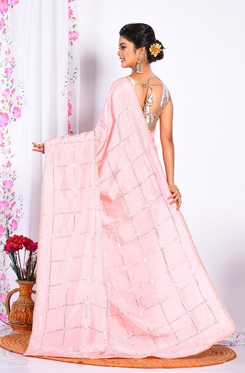 Morchari Heavy Embroidery Saree - Pink | Grocsy