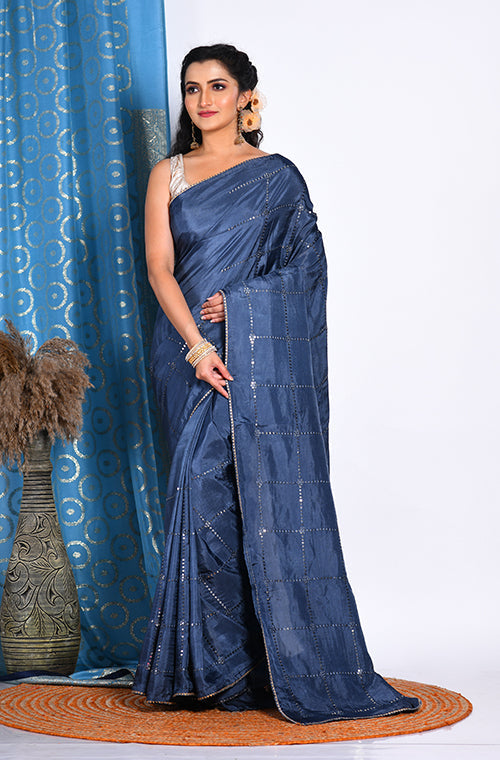 Morchari Heavy Embroidery Saree - Grey | Grocsy