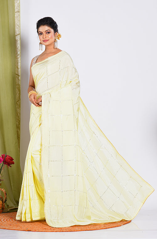 Morchari Heavy Embroidery Saree - Yellow | Grocsy
