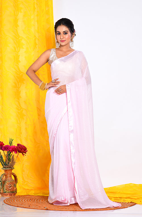 Morchari Heavy Embroidery Saree - Pink | Grocsy