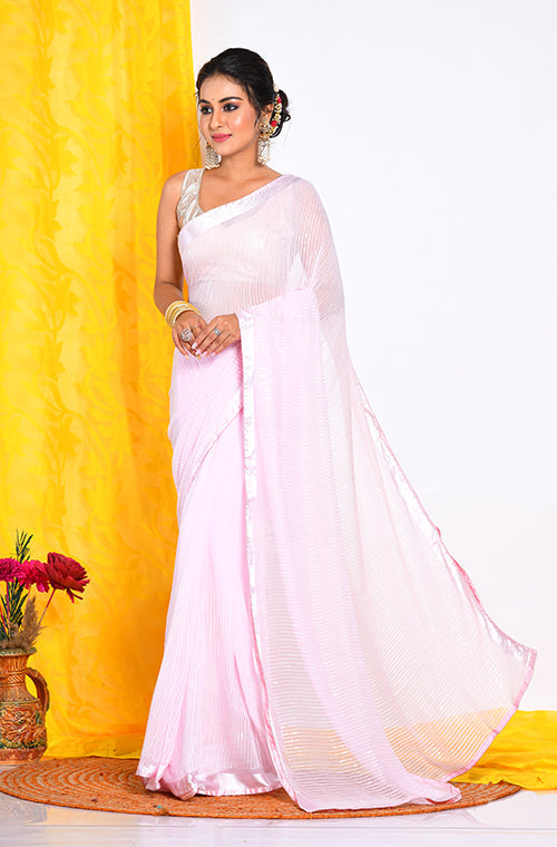 Morchari Heavy Embroidery Saree - Pink | Grocsy