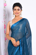 Morchari Heavy Embroidery Saree - Dark Blue | Grocsy