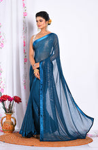 Morchari Heavy Embroidery Saree - Dark Blue | Grocsy