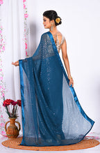 Morchari Heavy Embroidery Saree - Dark Blue | Grocsy