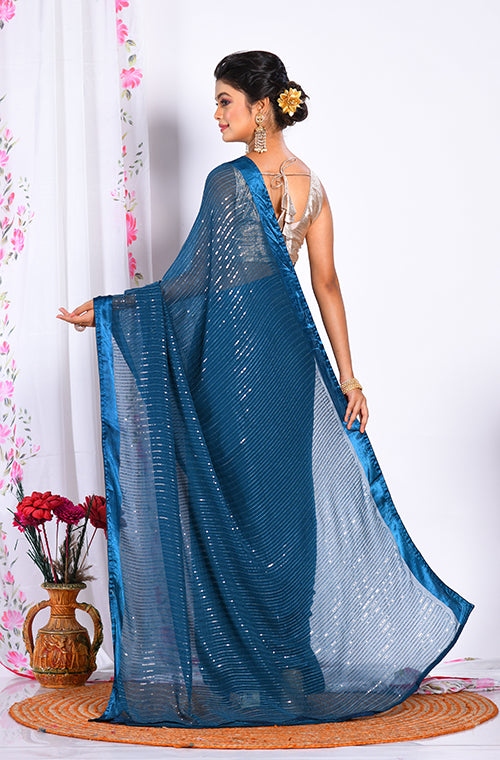 Morchari Heavy Embroidery Saree - Dark Blue | Grocsy