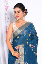 Morchari Heavy Embroidery Saree - Dark Green | Grocsy