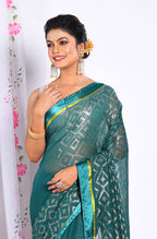Morchari Heavy Embroidery Saree - Green | Grocsy