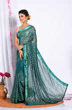 Morchari Heavy Embroidery Saree - Green | Grocsy