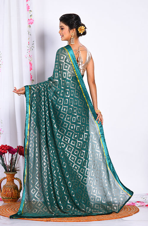 Morchari Heavy Embroidery Saree - Green | Grocsy