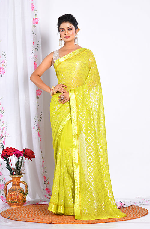 Morchari Heavy Embroidery Saree - Light Green | Grocsy