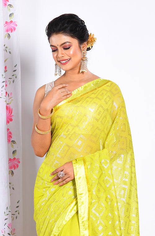 Morchari Heavy Embroidery Saree - Light Green | Grocsy