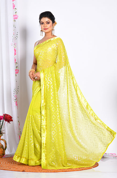 Morchari Heavy Embroidery Saree - Light Green | Grocsy