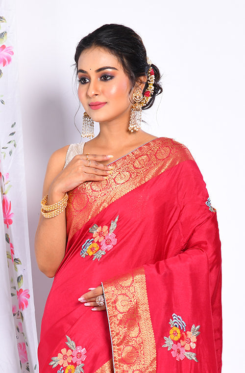 Morchari Heavy Embroidery Saree - Maroon | Grocsy
