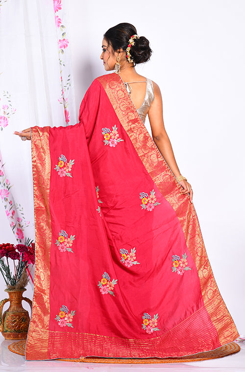 Morchari Heavy Embroidery Saree - Maroon | Grocsy