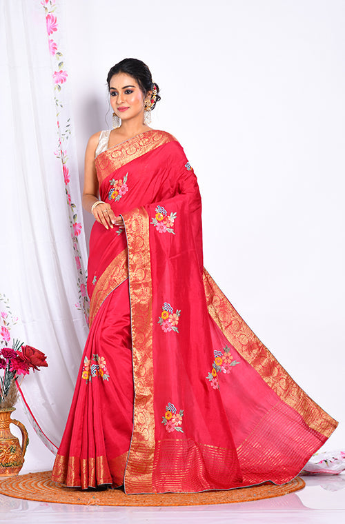 Morchari Heavy Embroidery Saree - Maroon | Grocsy