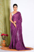 Morchari Heavy Embroidery Saree - Purple | Grocsy