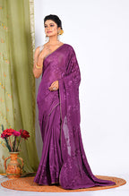Morchari Heavy Embroidery Saree - Purple | Grocsy