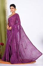 Morchari Heavy Embroidery Saree - Purple | Grocsy