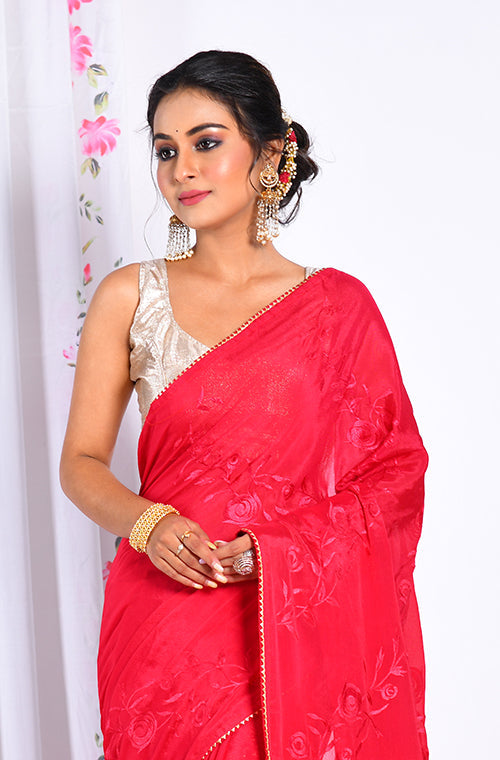 Morchari Heavy Embroidery Saree - Maroon | Grocsy