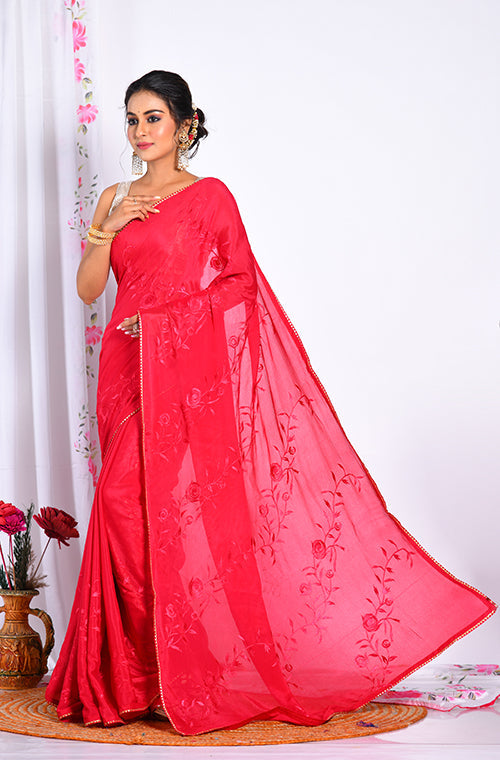 Morchari Heavy Embroidery Saree - Maroon | Grocsy