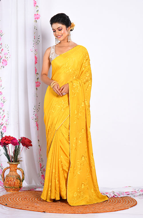 Morchari Heavy Embroidery Saree - Musterd | Grocsy
