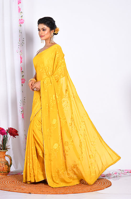 Morchari Heavy Embroidery Saree - Musterd | Grocsy