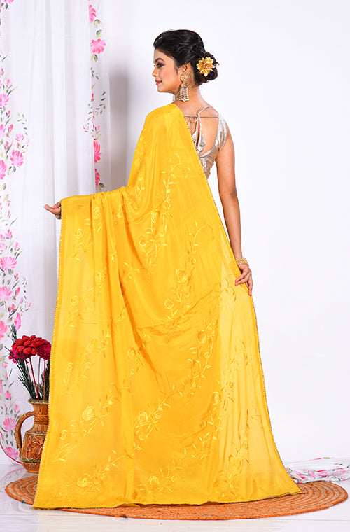 Morchari Heavy Embroidery Saree - Musterd | Grocsy