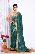 Morchari Heavy Embroidery Saree - Green | Grocsy