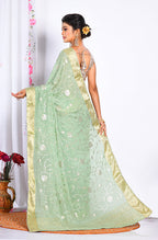 Morchari Heavy Embroidery Saree - Light Green | Grocsy