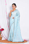 Morchari Heavy Embroidery Saree - Sky Blue | Grocsy