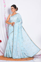 Morchari Heavy Embroidery Saree - Sky Blue | Grocsy