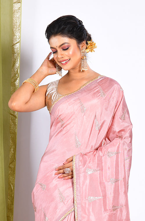 Morchari Heavy Embroidery Saree - Peach | Grocsy