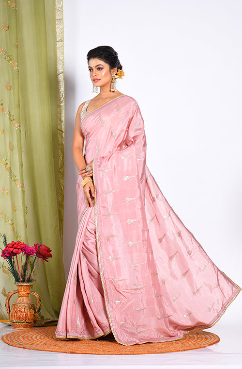 Morchari Heavy Embroidery Saree - Peach | Grocsy