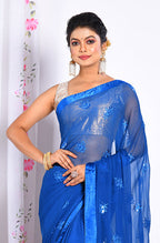 Morchari Heavy Embroidery Saree - Blue | Grocsy
