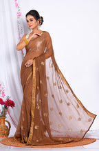 Morchari Heavy Embroidery Saree - Brown | Grocsy