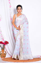 Morchari Heavy Embroidery Saree - Light Blue | Grocsy