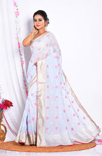 Morchari Heavy Embroidery Saree - Light Blue | Grocsy
