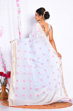 Morchari Heavy Embroidery Saree - Light Blue | Grocsy