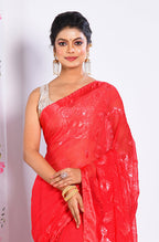 Morchari Heavy Embroidery Saree - Red | Grocsy