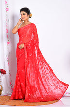 Morchari Heavy Embroidery Saree - Red | Grocsy
