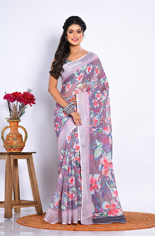 Morchari Semi Digital Print Saree - Multicolour | Grocsy