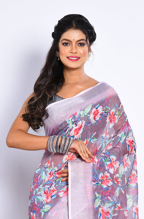 Morchari Semi Digital Print Saree - Multicolour | Grocsy