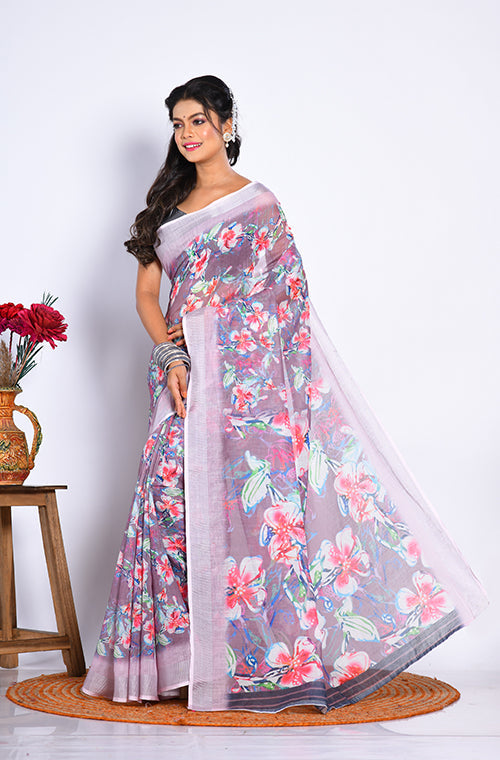 Morchari Semi Digital Print Saree - Multicolour | Grocsy