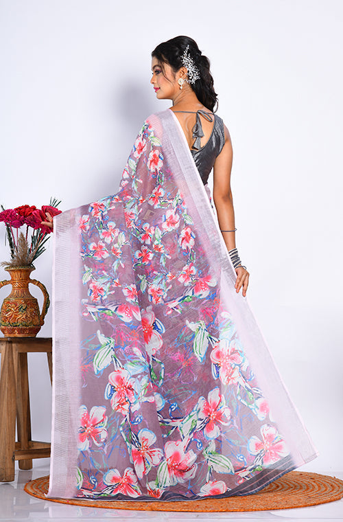Morchari Semi Digital Print Saree - Multicolour | Grocsy