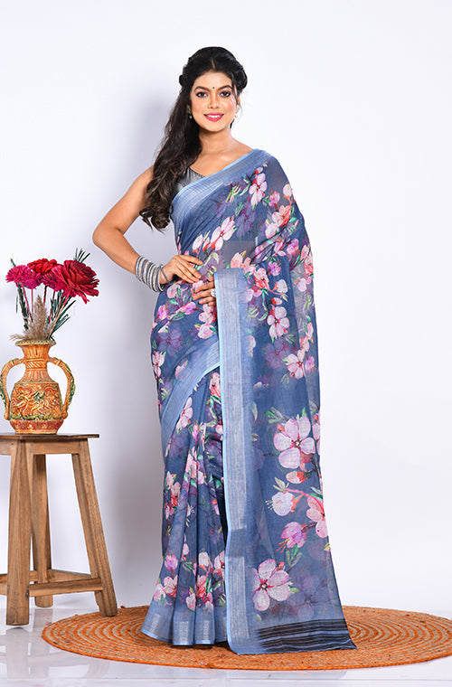 Morchari Semi Digital Print Saree - Multicolour | Grocsy
