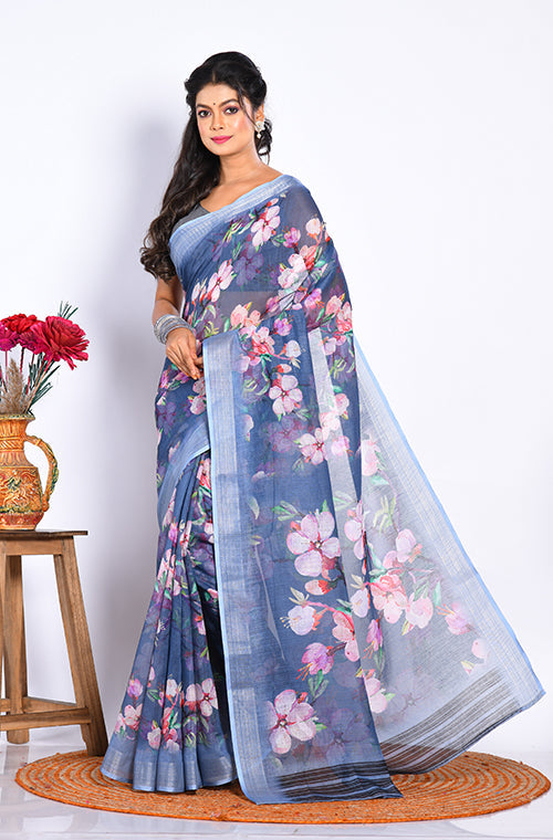 Morchari Semi Digital Print Saree - Multicolour | Grocsy