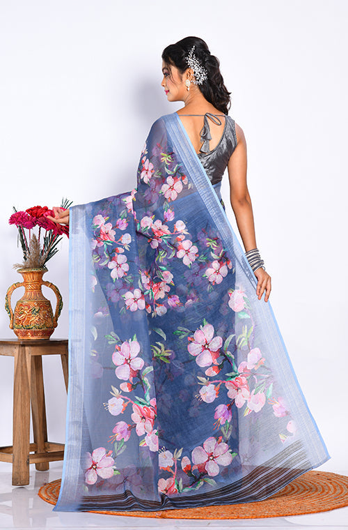 Morchari Semi Digital Print Saree - Multicolour | Grocsy