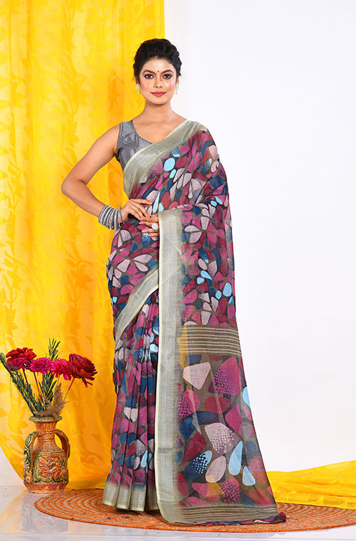 Morchari Semi Digital Print Saree - Multicolour | Grocsy