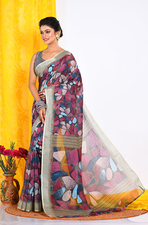 Morchari Semi Digital Print Saree - Multicolour | Grocsy